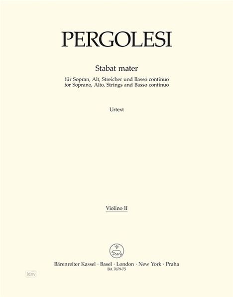 Giovanni Battista Pergolesi: Stabat mater für Sopran, Alt, Streicher und Basso continuo, Noten