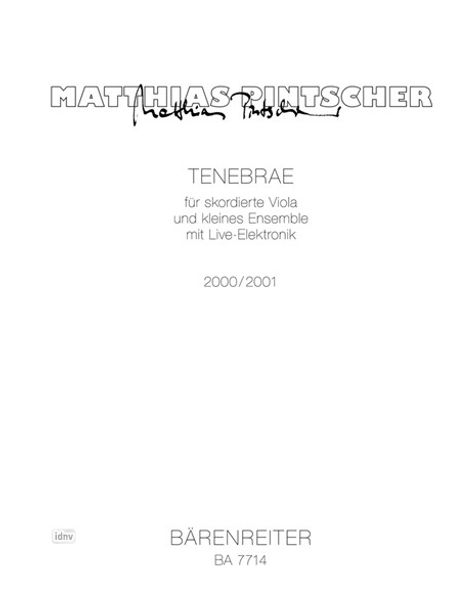 Matthias Pintscher: Pintscher, Matthias :Tenebrae /P /Klar-B1/Klar, Noten