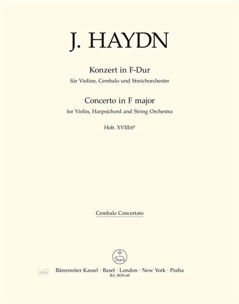 Joseph Haydn: Konzert für Violine, Cembalo u, Noten