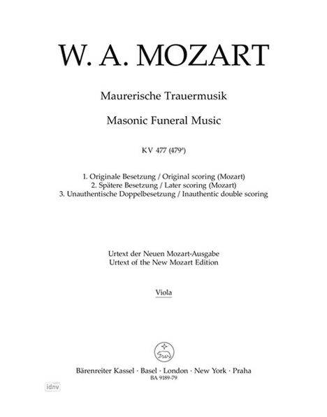 Wolfgang Amadeus Mozart: Maurerische Trauermusik KV 477 (479a), Noten