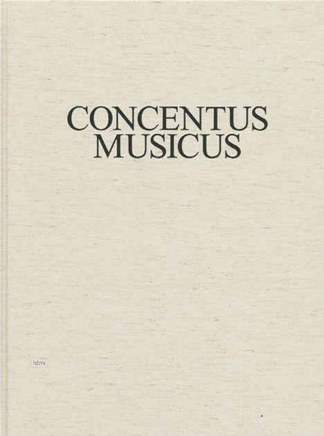 "CONCENTUS MUSICUS" steht in großen schwarzen Buchstaben auf einem cremefarbenen, strukturierten Hintergrund.