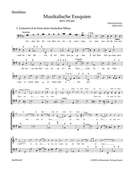 Heinrich Schütz: Musikalische Exequien SWV 279-281, Noten