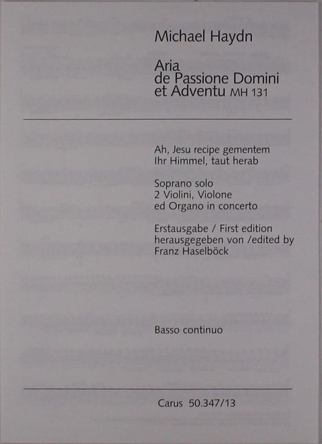 Michael Haydn: Aria de Passione Domine et Adventu (Ihr Himmel taut herab) B-Dur MH 131 (1768-1770 (?)), Noten