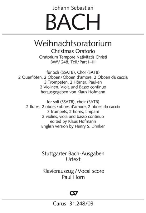 J. S. Bach: Weihnachtsoratorium, Teile I-III, Noten