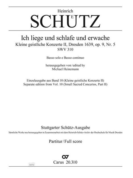 Heinrich Schütz: Ich liege und schlafe d-Moll SWV 310 (1639), Noten