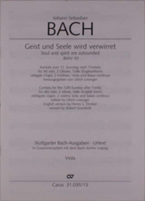 Johann Sebastian Bach: Geist und Seele wird verwirret BWV 35 (1726), Noten