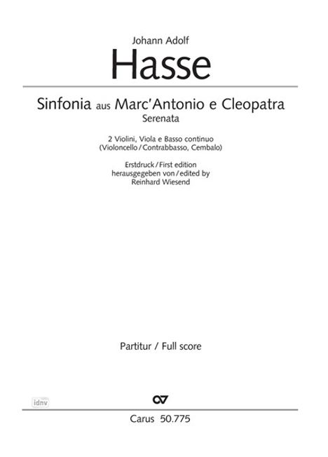 Johann Adolph Hasse: Sinfonia aus Marc’Antonio e Cleopatra (1725), Noten