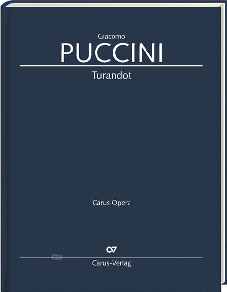 Buchcover: Oben "Giacomo PUCCINI", darunter "Turandot". Unten "Carus Opera" und "Carus-Verlag". Dunkelblauer Hintergrund.