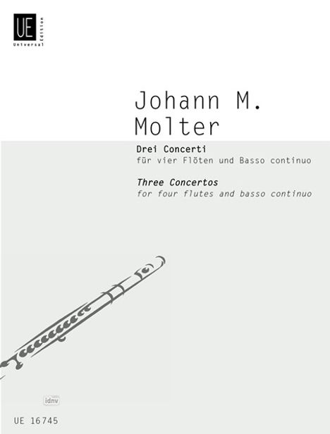 Johann Melchior Molter: Drei Concerti für 4 Flöten und Basso continuo (Cembalo,Fagott), Noten