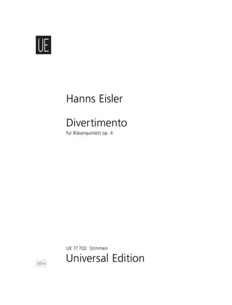 Hanns Eisler: Divertimento für Bläserquintett op. 4 (1923), Noten