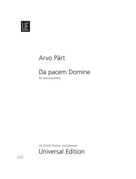 Arvo Pärt: Da pacem Domine für Streichquartett (2004/2006), Noten