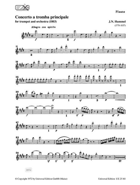 Johann Nepomuk Hummel: Concerto a tromba principale für Trompete und Orchester für Trompete und Orchester E-Dur (1803), Noten