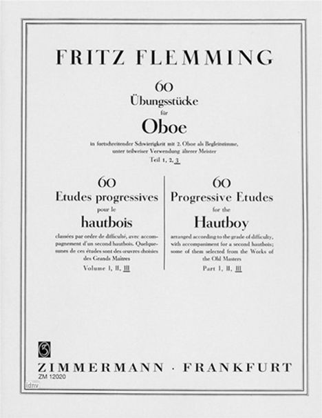 Fritz Flemming: 60 Übungsstücke für Oboe in fo, Noten