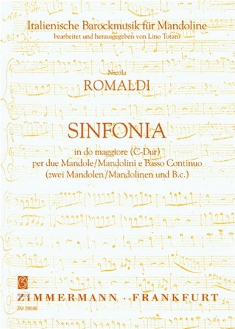 Nicolò Romaldi: Sinfonia per due Mandole (Mandolini) e Basso continuo in do maggiore C-Dur, Noten