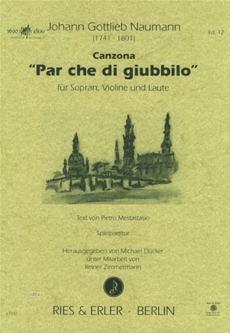 Johann Gottlieb Naumann: Canzona "Par che di giubbilo" für Sopran, Violine und Laute, Noten