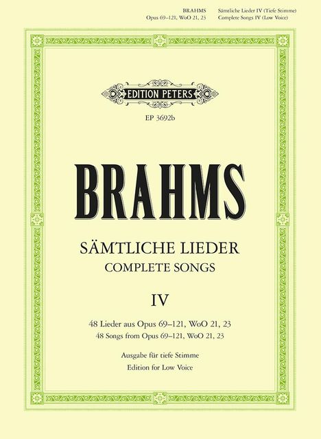 Johannes Brahms: Complete Songs (Low Voice), Noten