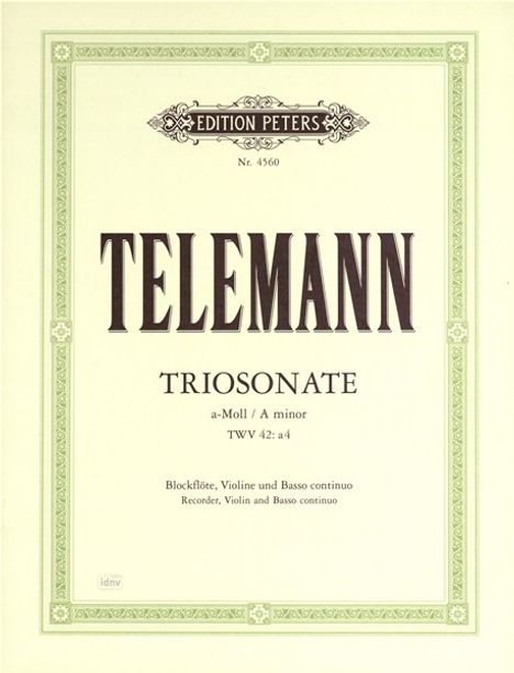 Georg Philipp Telemann: Triosonate für Blockflöte, Vio, Noten