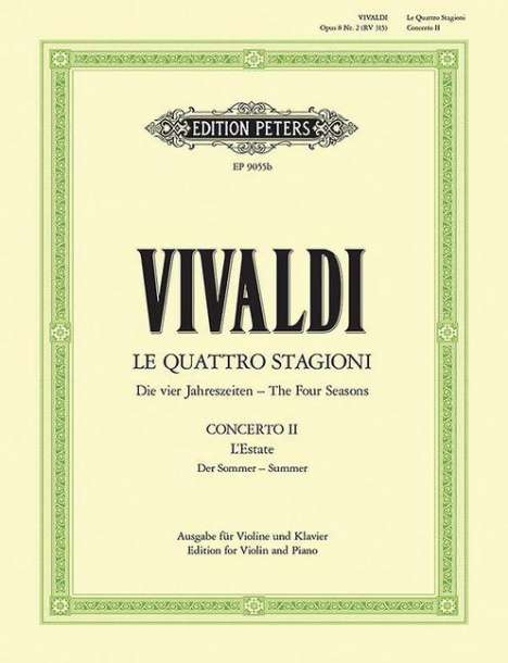 Die Jahreszeiten: Konzert für Violine, Streicher und Basso continuo g-Moll op. 8 Nr. 2 RV 315 "Der Sommer", Noten