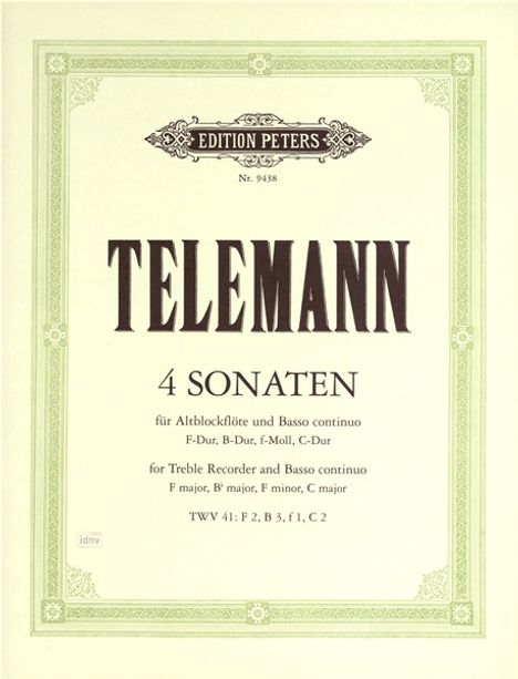 Georg Philipp Telemann: Telemann, Georg Phil:4 Son. f. Altblockfl. u., Noten