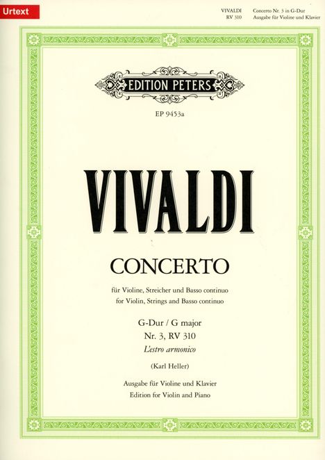 Antonio Vivaldi (1678-1741): Konzert für Violine, Streicher und Basso continuo G-Dur op. 3 Nr. 3 RV 310 / PV 96, Buch