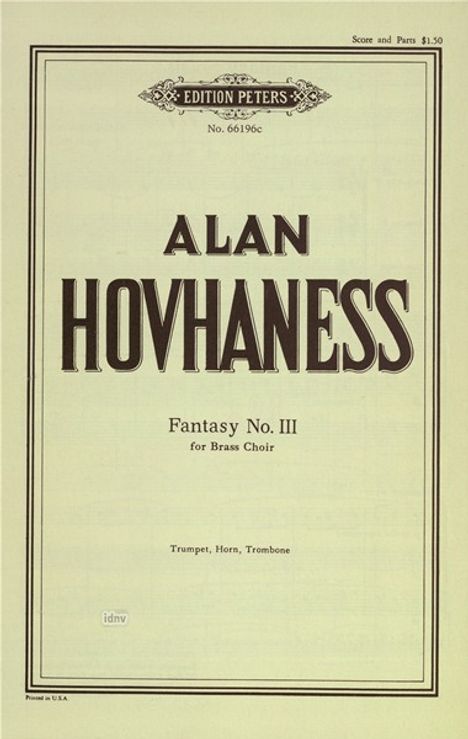 Alan Hovhaness: Fantasie Nr. 3 op. 70; 3, Noten