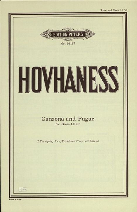 Alan Hovhaness: Canzona und Fuge op. 72, Noten