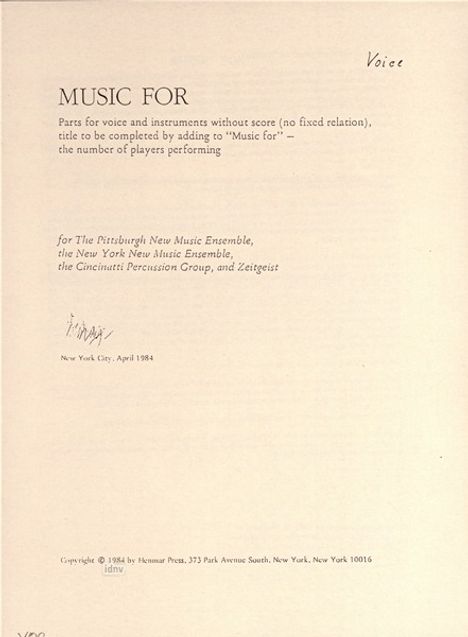 John Cage: Music for ... [Voice], Noten