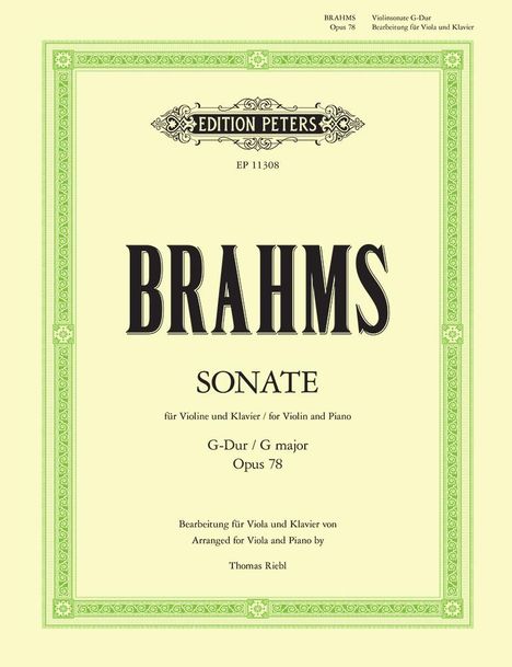 Johannes Brahms: Violin Sonata No. 1 in G Op. 78 (Transcribed for Viola and Piano), Noten