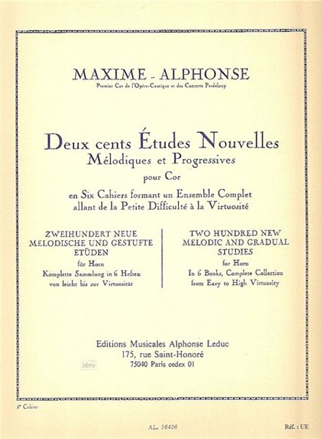 Maxime-Alphonse: 200 Etudes Nouvelles, Noten