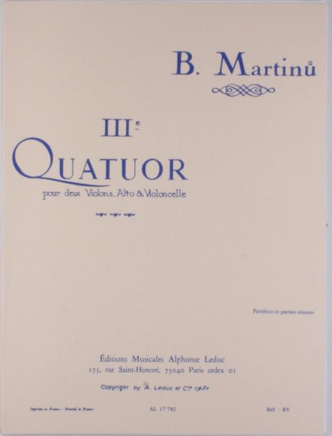 Bohuslav Martinu: Quatuor A Cordes Nr. 3, Noten