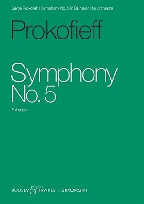 „Prokofieff Symphony No. 5 Full score“. Grünes Cover, weißer Text.