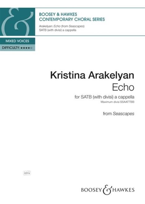 "Echo" von Kristina Arakelyan, SATB a cappella, maximale Divisi SSAATTBB. Schwierigkeit: *****. Oben ein Logo.