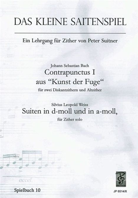 Johann Sebastian Bach: Contrapunctus I aus der: Kunst der Fuge für zwei Diskantzithern und Altzither - Suiten in d-Moll und a-Moll für Zither solo, Noten