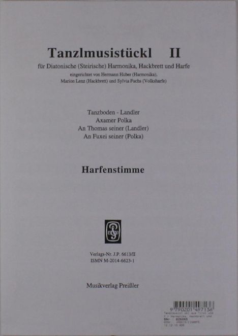 Hermann Huber: Tanzlmusistueckl Band II, Noten