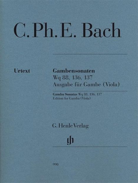 Carl Philipp Emanuel Bach: Gambensonaten Wq 88, 136, 137, Ausgabe für Gambe (Viola), Cembalo u. Basso, Cembalopartitur u. Stimmen, Noten
