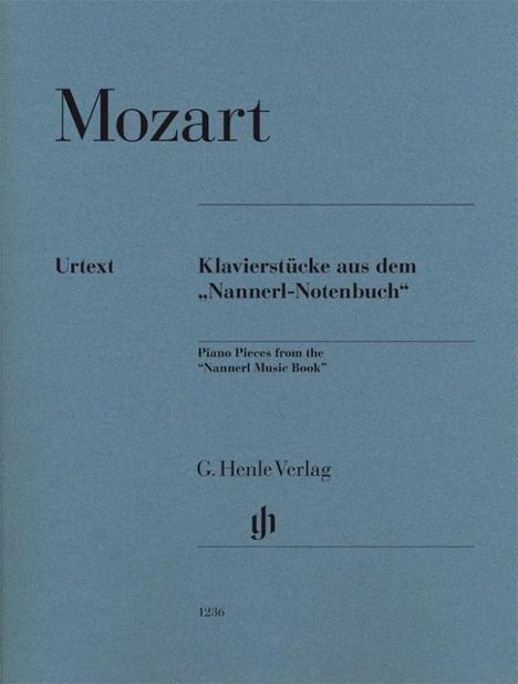 "Klavierstücke aus dem 'Nannerl-Notenbuch' von Mozart. G. Henle Verlag. Blaues Cover, schlichte Typografie."