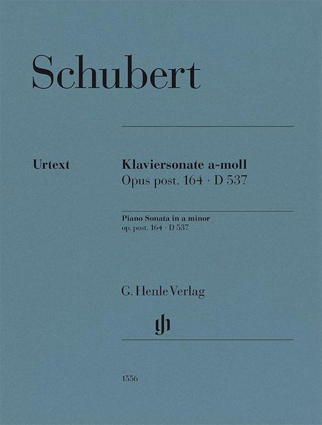 Text: „Schubert. Urtext. Klaviersonate a-moll, Opus post. 164, D 537. G. Henle Verlag.“   
Graues Cover mit schwarzer Schrift.