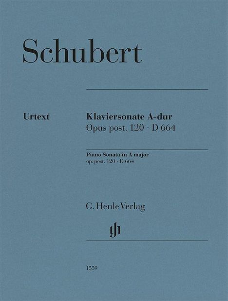 "Schubert, Urtext, Klaviersonate A-dur, Opus post. 120, D 664, G. Henle Verlag. Blaue Titelseite."