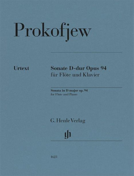 Prokofjew, Sonate D-dur Opus 94 für Flöte und Klavier, G. Henle Verlag. Blaues Cover mit minimalistischem Design.