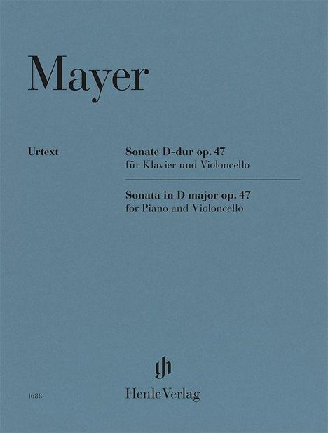 Mayer, Sonate D-dur op. 47, für Klavier und Violoncello, Henle Verlag. Blauer Hintergrund, minimalistisches Design.