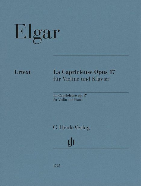 "Elgar, La Capricieuse Opus 17 für Violine und Klavier. G. Henle Verlag." Schrift auf grauem Hintergrund.