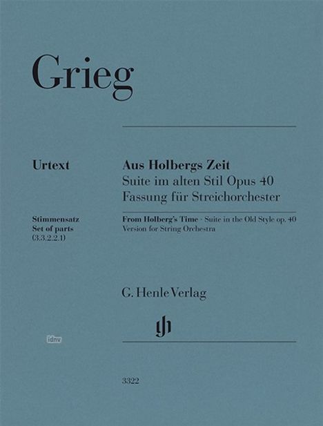 Edvard Grieg: Aus Holbergs Zeit op. 40, Suite im alten Stil, Noten