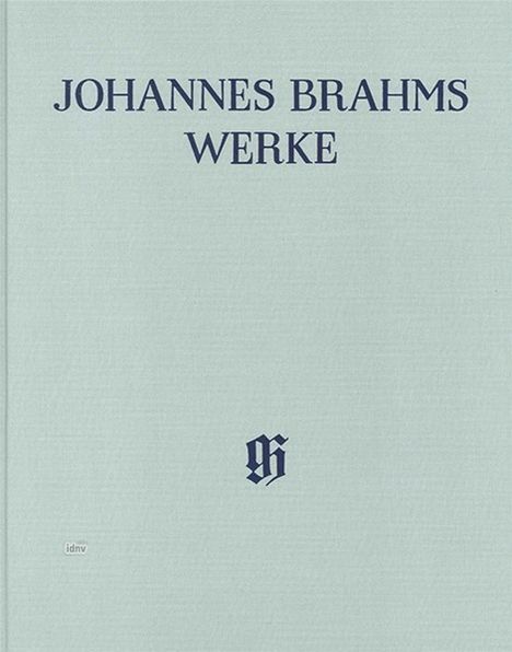 „JOHANNES BRAHMS WERKE“ in blauer Schrift auf hellgrauem Hintergrund, mit einem kleinen Verlagslogo darunter.