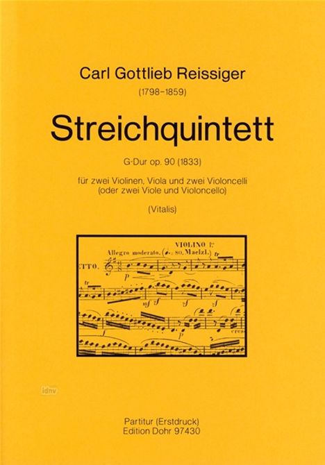 Carl Gottlieb Reissiger: Streichquintett G-Dur op. 90, Noten