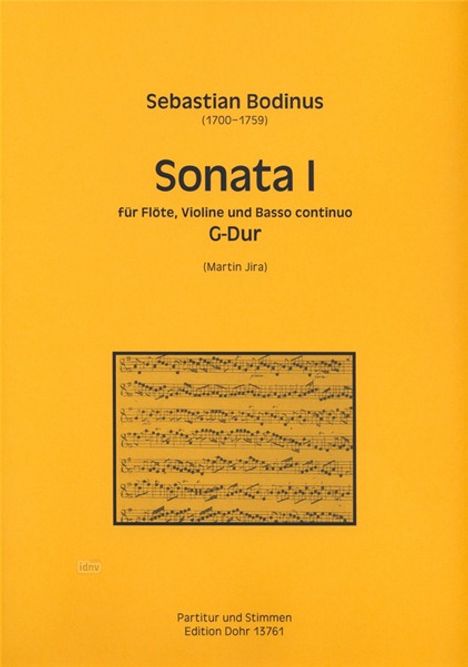 Sebastian Bodinus: Sonata I für Flöte, Violine und Basso continuo G-Dur, Noten