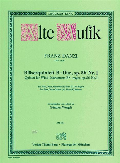 Franz Danzi: Quintett B-Dur op. 56/1, Noten