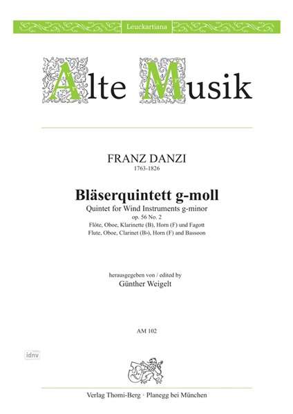 Franz Danzi: Danzi, Franz        :Quint. g-moll op. 56/2 /S, Noten
