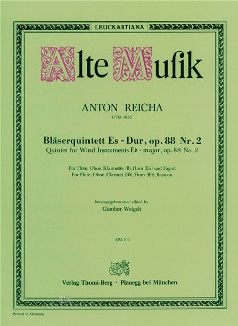 Anton Reicha: Reicha,A.           :Quintett E...2 /SS /BlQuin /U, Noten