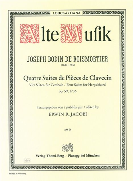 Joseph Bodin de Boismortier: Quatre Suites de Pieces de Cla, Noten