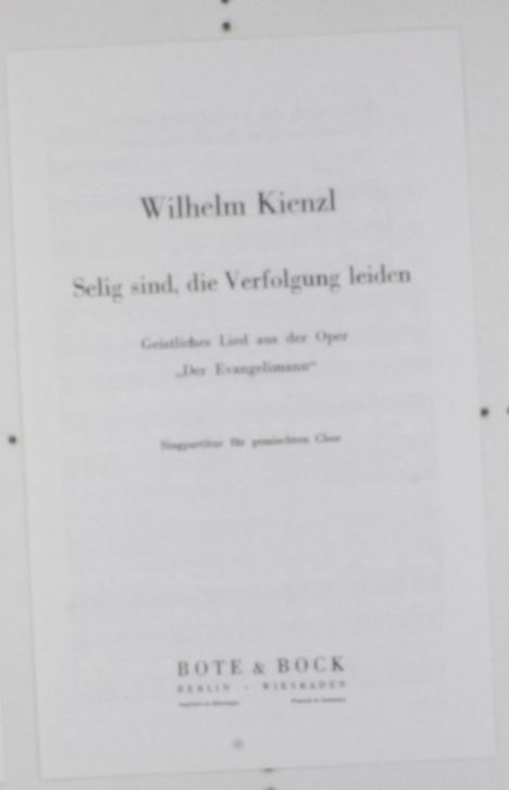 Wilhelm Kienzl: Der Evangelimann, Noten